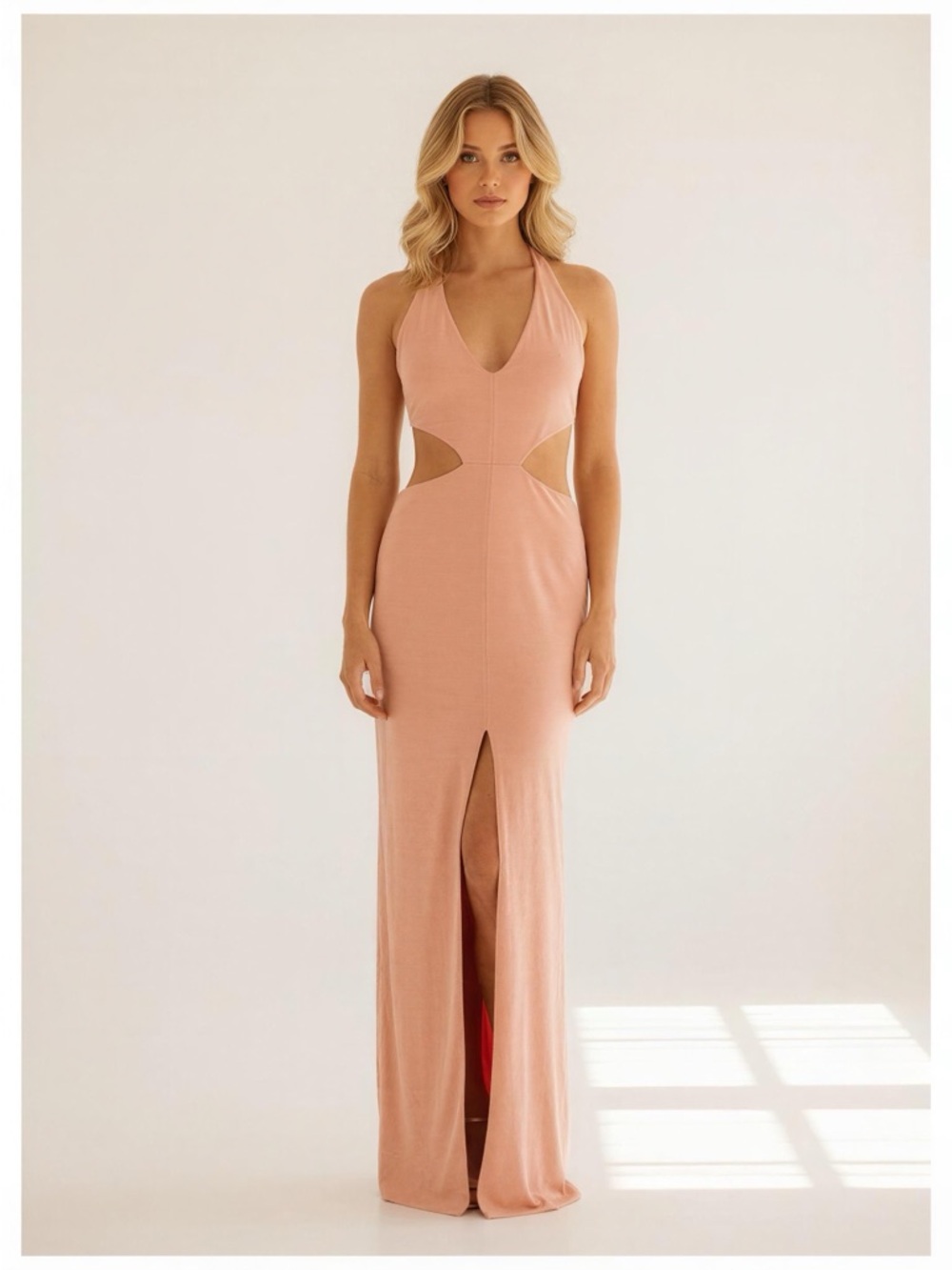 Oh Polly Peach Backless Halter Maxi Dress Size XS